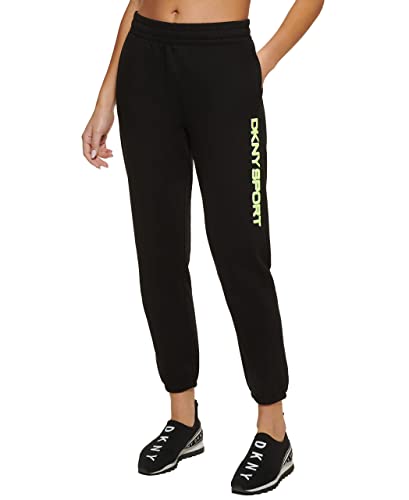 DKNY Damen Sport Women's Layered Shadow Logo High Raise Relaxed Jogger Trainingshose, Schwarz, M von DKNY