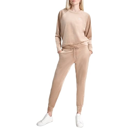 DKNY Damen Rhinestone Logo Velour Jogger Sweatpants, Praline, M von DKNY