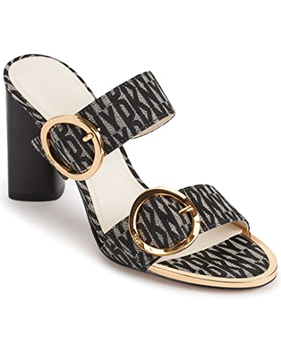 DKNY Damen Staten Block Heel Two-Strap Slide-On Textile Sandal, Black/Eggnog, 39.5 EU von DKNY