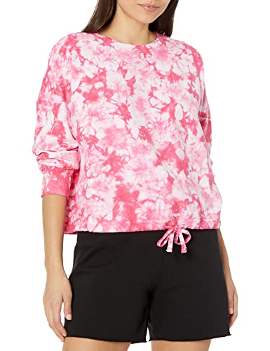 DKNY Damen Top mit Rundhalsausschnitt und Batikfärbung, Fiery Pink, Mittel von DKNY
