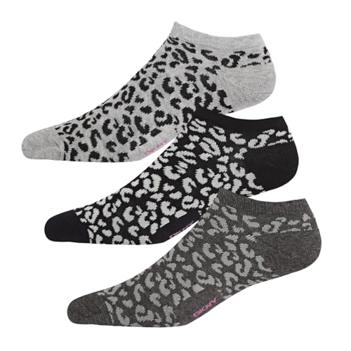 DKNY Damen Women's Ankle, Ladies Designer Cotton Socks, Size 4-7 Multipack in Leopard Print Black/Grey/Charcoal Söckchen von DKNY