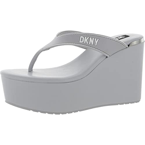 DKNY Damen Trina Logo Offener Zehenbereich Keilsandalen, Logo-Streifen Halogen/Weiß, 42 EU von DKNY