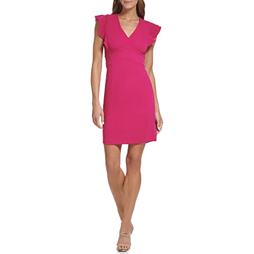 DKNY Damen V-Ausschnitt und Rüschenärmeln Kleid, Pinkes Glas, 40 von DKNY
