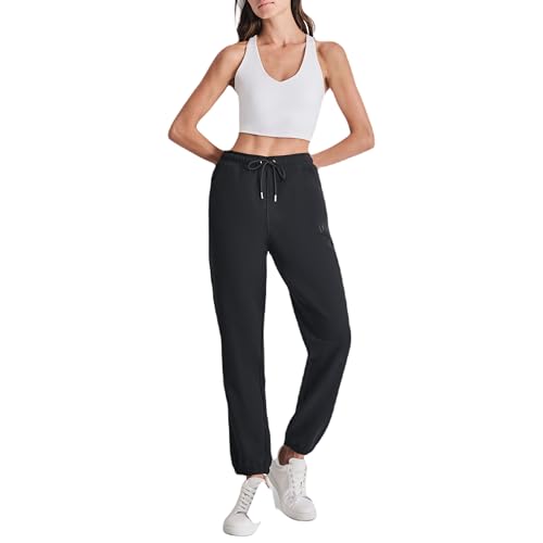 DKNY Damen Varsity Embroidered Logo Jogger Fleece Sweatpant Trainingshose, Schwarz, M von DKNY