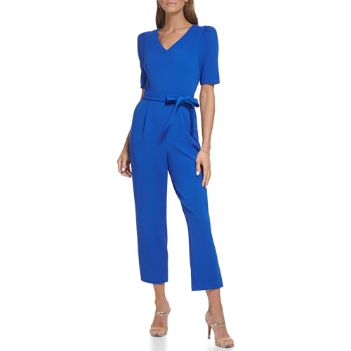 DKNY Damen Verkürzter Scuba-Crêpe Jumpsuit, Dp Kobalt, 6 von DKNY