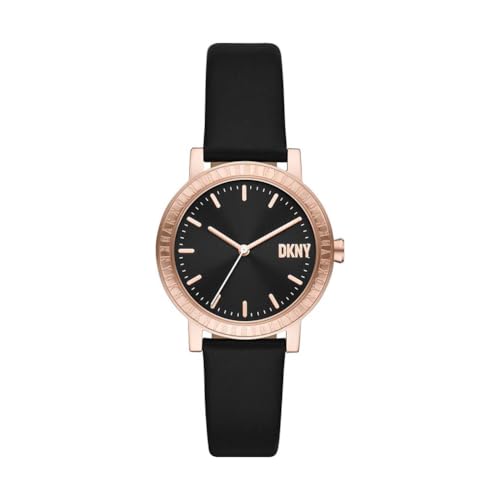 DKNY Damenuhren Soho D, Dreizeiger Uhrwerk, 34mm Rose Gold Edelstahlgehäuse mit Lederarmband, NY6618 von DKNY