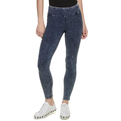 DKNY Dehnbare Damen-Leggings mit mittelhohem Bund und Logo, Indigo/Mandala-Traum, S von DKNY