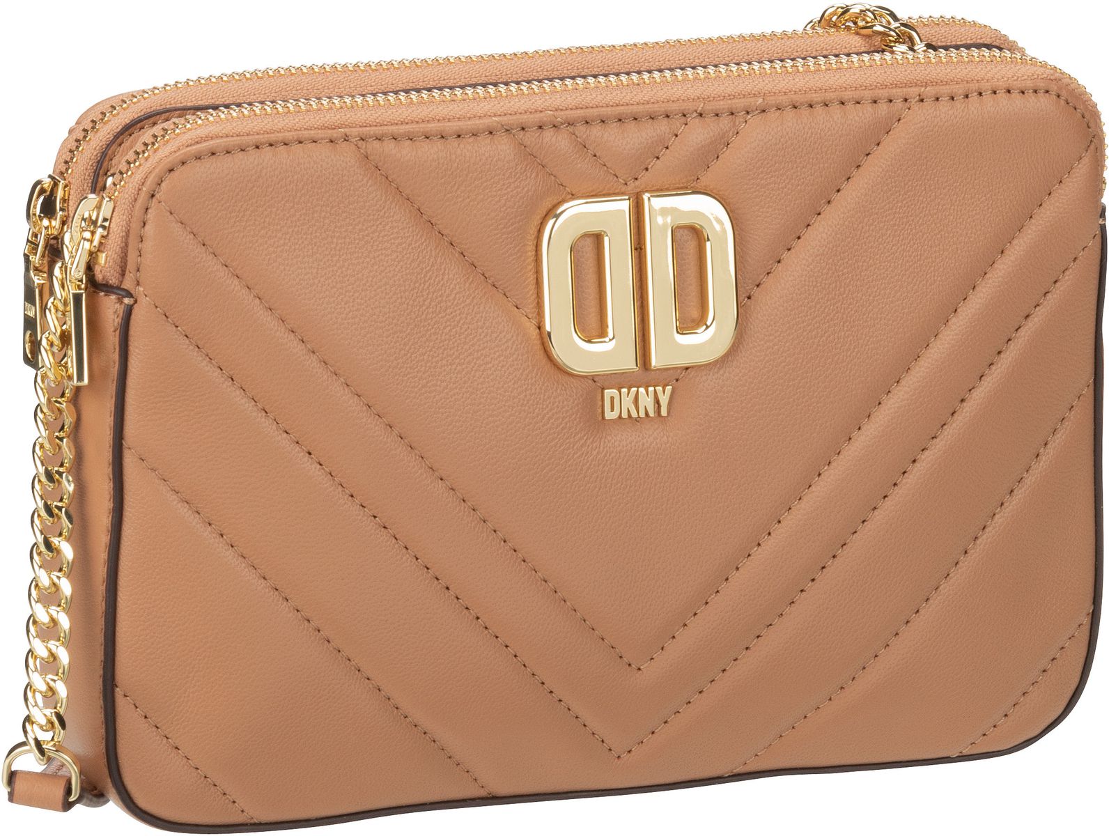 DKNY Delphine Lamb Double Zip Crossbody  in Braun (1.3 Liter), Umhängetasche von DKNY