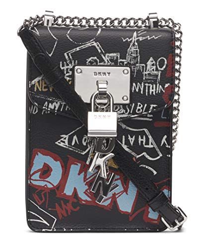 DKNY Damen N/S Umhängetasche Crossbody, Elissa Graffiti/Silver Elissa, klein, Schwarz von DKNY