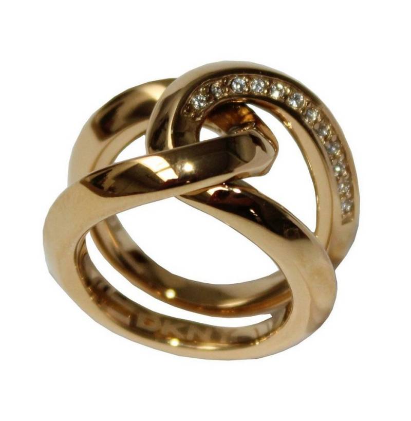 DKNY Fingerring Damen, aus Edelstahl, Gold, Zirkonia, Gr. 50 (15,9mm) von DKNY