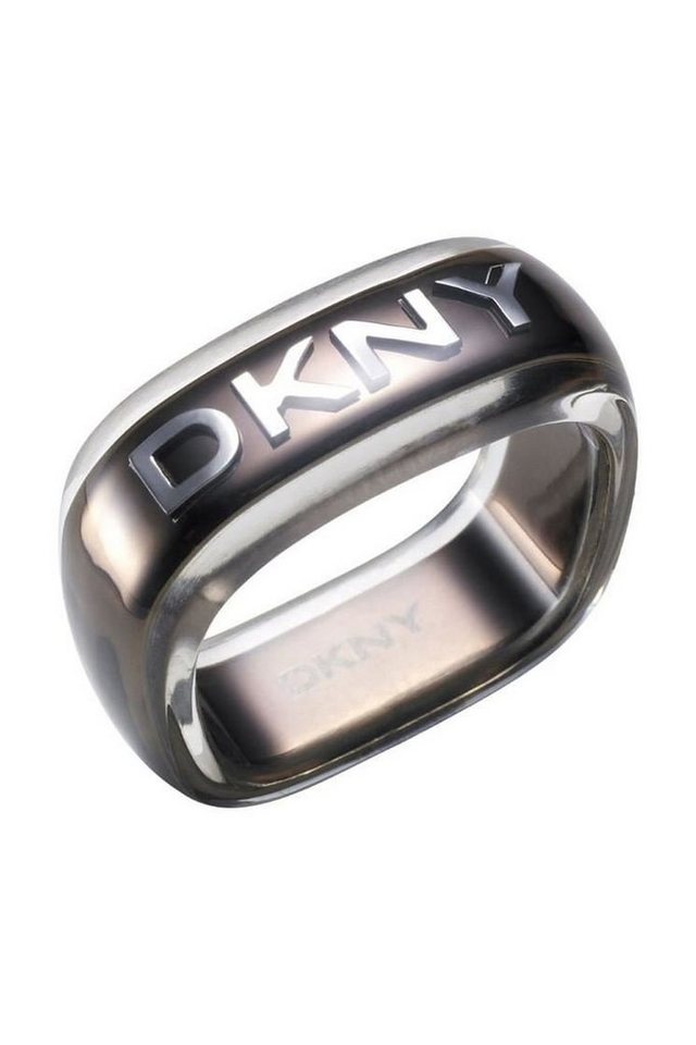 DKNY Fingerring Damen, aus Edelstahl, mit Kunststoff ummantelt, Schwarz, Gr. 50 (15,9mm) von DKNY