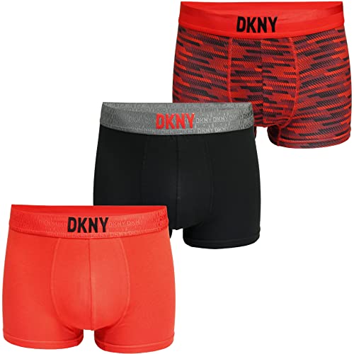 DKNY Herren, superweich, Modal-Baumwolle, 3 Stück, Boxershorts, Naperville – Schwarz/Druck/Rot, M (3er Pack) von DKNY