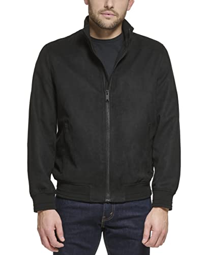 DKNY Herren Bomberjacke mit modernem Strickkragen Jacke, Schwarz Micro-Wildleder, L (30er Pack) von DKNY