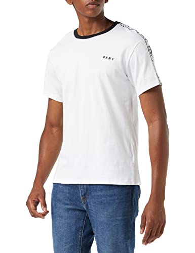 DKNY Men's Men’s, Designer Loungewear Short Sleeve Cotton Top with Branded Side Stripe T-Shirt, White, S von DKNY