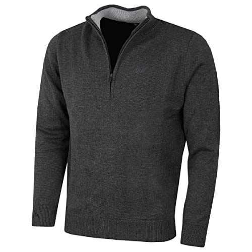 DKNY Herren KUCKY Strick Soft Feel 1/4 Zip Golf Pullover - Charcoal Marl - L von DKNY