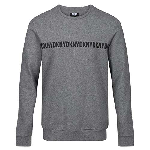 DKNY Herren Langärmeliges Oberteil in Anthrazit mit Hals-und Handgelenkmanschetten mit Logo auf der Brust T-Shirt, M von DKNY