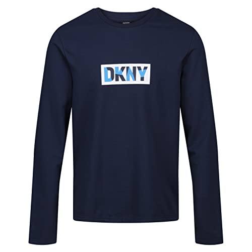 DKNY Herren Langärmliges Herrenoberteil in Marineblau mit Markenlogo auf der Brust T-Shirt, Navy, M von DKNY