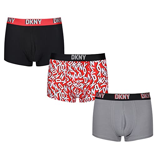 DKNY Herren Mens Cotton Boxer Shorts Boxershorts, Black/Grey/Red, L von DKNY