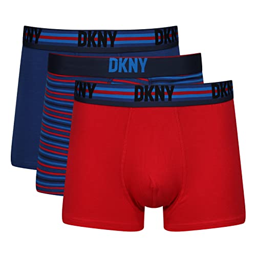 DKNY Herren Mens Cotton Boxer Shorts Boxershorts, Blue/Striped/Red, XL von DKNY