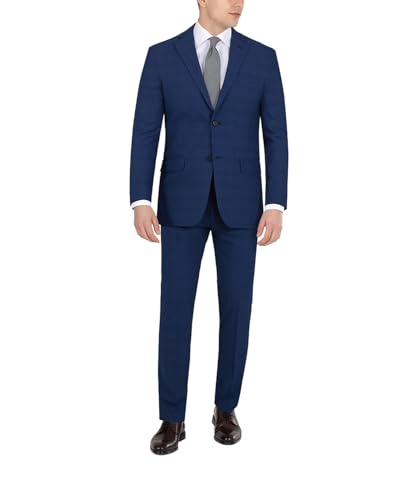 DKNY Herren Moderne Passform, Hochleistungs-Anzug separat Klassische Hose, Blau kariert, 34W x 32L von DKNY