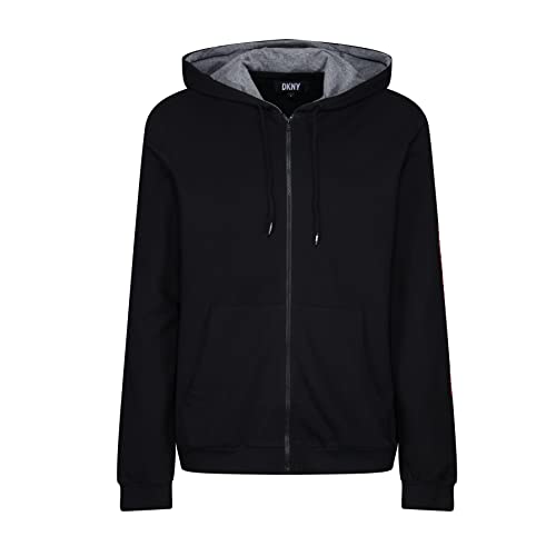 DKNY Herren Reißverschluss in Schwarz mit kontrastierendem rotem Logo auf der Brust Kapuzenpullover, M von DKNY