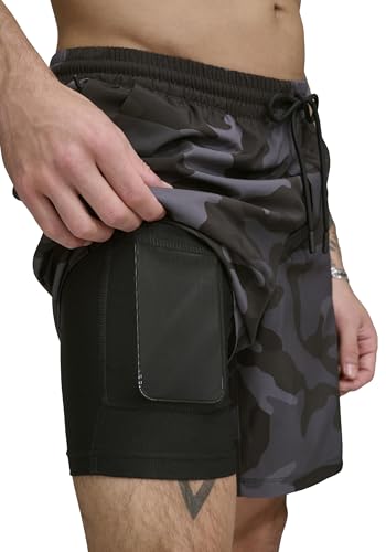 DKNY Herren Stretch Quick Dry Volley UPF 40+ Protection Swim Trunk Badehose, Schwarz Camouflage, L von DKNY