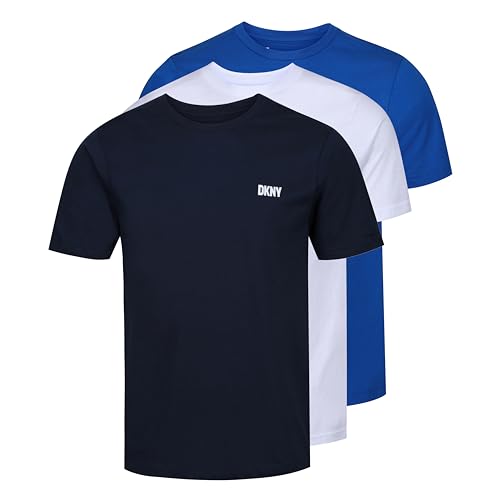 DKNY Herren T-Shirt in Olivgrün/Anthrazit/Marineblau, Standardpassform mit Rundhalsausschnitt und markantem Logo - superweiche und Bequeme Loungewear aus 100% Baumwolle - Multipack mit 3 Stück. von DKNY