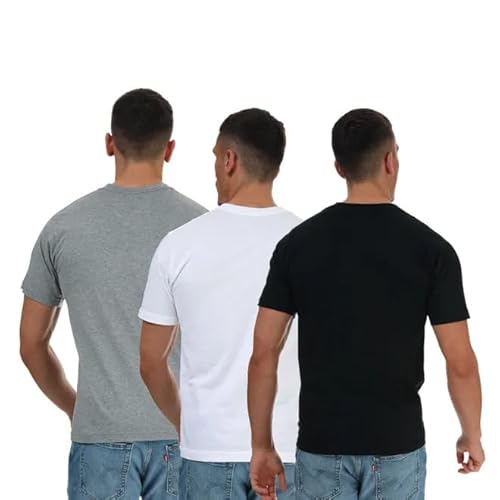 DKNY Men's 100% Cotton Designer Loungewear Short Sleeve Pack of 3 T-Shirt, Black/White/Grey Marl, L von DKNY