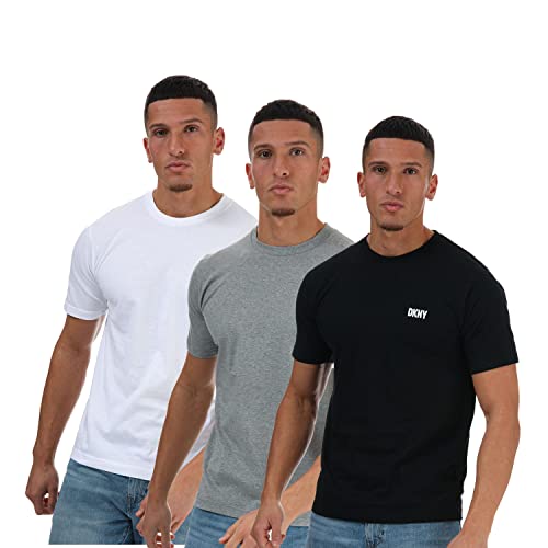 DKNY Men's 100% Cotton Designer Loungewear Short Sleeve Pack of 3 T-Shirt, Black/White/Grey Marl, L von DKNY