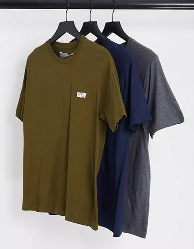 DKNY Men's 100% Cotton Designer Pack of 3 T-Shirt, Olive, S Kurz von DKNY