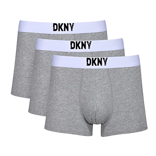 DKNY Men's Grey Shorts with White Contrast Cotton Blend Waistband Boxer Briefs, L von DKNY