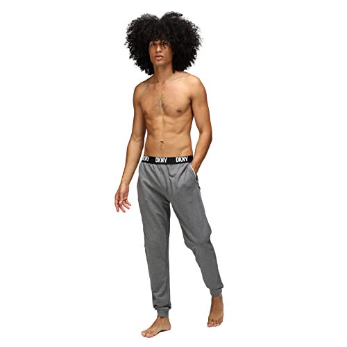 DKNY Men's Loungewear Jersey Trousers with Branded Waistband Sweatpants, Charcoal, 27-32 von DKNY