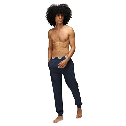 DKNY Men's Loungewear Jersey Trousers with Branded Waistband Sweatpants, Navy, 27-32 von DKNY