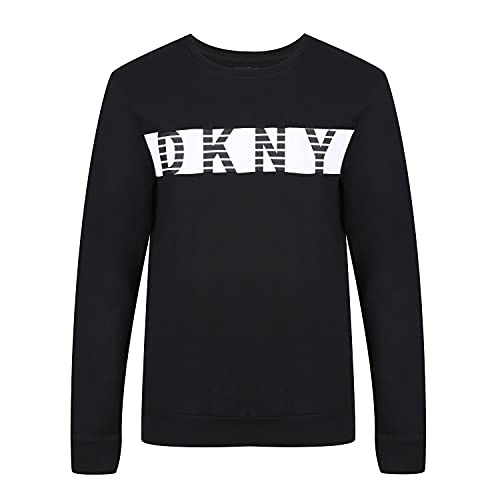 DKNY Men's Men’s Long Sleeved Top, Designer Loungewear with Branded White Contrast Chest Printed – Black Pullover Sweater, XL von DKNY