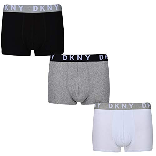 DKNY Men's Mens Boxers Seattle with Branded Waistband in Cotton Fabric-Pack of 3 Boxer Briefs, Black/Grey White, S von DKNY