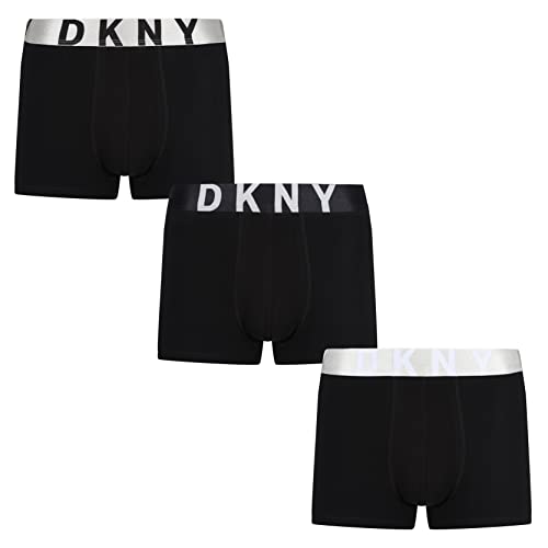 DKNY Men's Mens Boxers in Black with Branded Metallic Waistband in Cotton Mix Fabric-Pack of 3 Boxer Briefs, S von DKNY