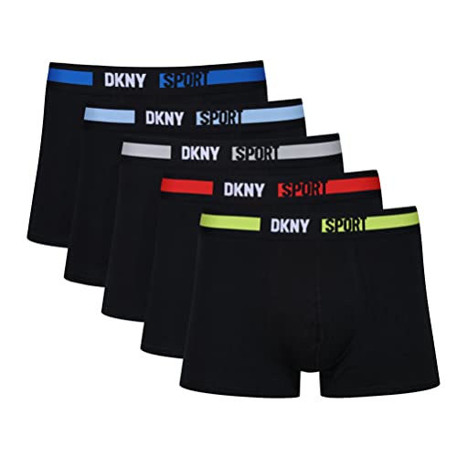 DKNY Men's Mens Boxers in Black with Colour Branded Waistband in Breathable Cotton Fabric Mix-Pack of 5 Boxer Briefs, S von DKNY