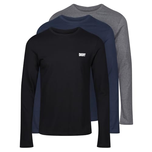 DKNY Men's Mens Long Sleeve Slim Fit Top T-Shirt, Marineblau/Anthrazit/Schwarz, L von DKNY