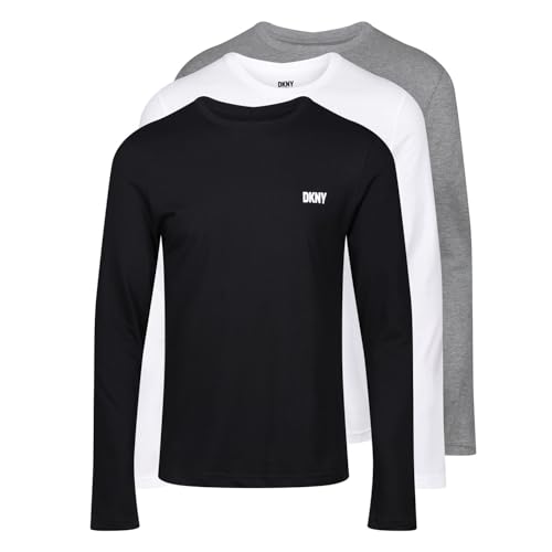 DKNY Men's Mens Long Sleeve Slim Fit Top T-Shirt, Schwarz/Weiß/Grau, Medium von DKNY
