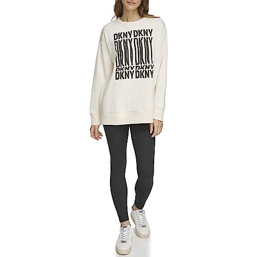 DKNY Women's Warp Graphic Crew Sweatshirt Pullover Sweater, White, L von DKNY