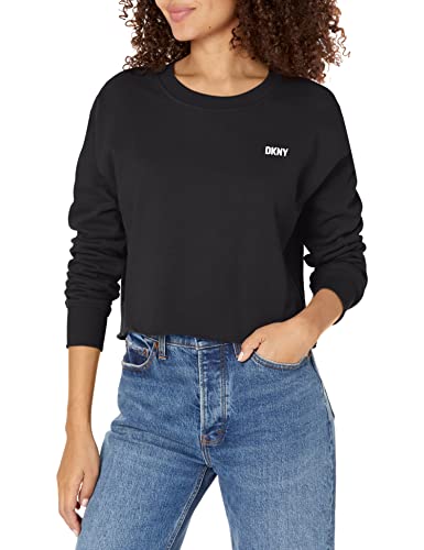 DKNY Women's Sport Metallic Logo Cropped Pullover Sweater, Black Silver, Large von DKNY