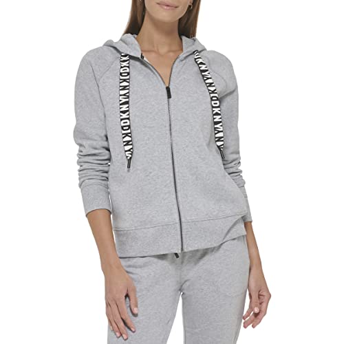 DKNY Sport Women's Two Tone Logo Drawcord Zip Hoodie, Pearl Grey Heather, X-Large von DKNY