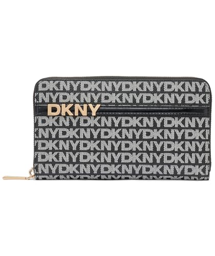 DKNY Women's Avril Zip Around Wallet Billfold, Black and Black Logo von DKNY