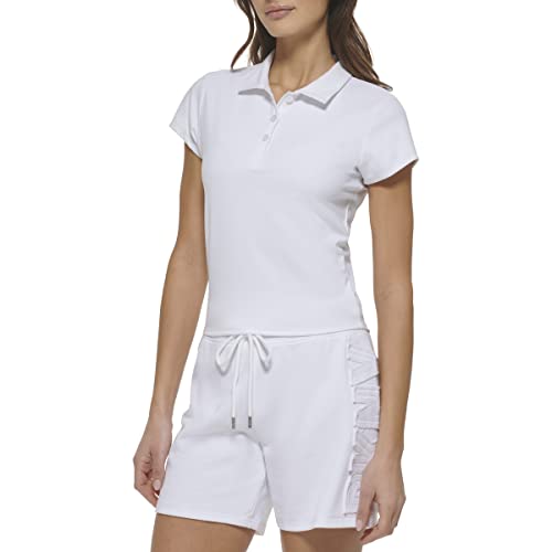 DKNY Women's Balance Collared V-Neck Cropped Polo Shirt, White, M von DKNY