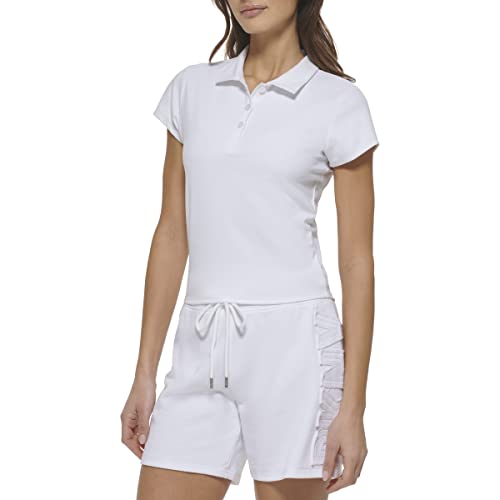 DKNY Women's Balance Collared V-Neck Cropped Polo Shirt, White, X-Large von DKNY
