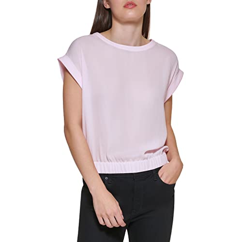 DKNY Women's Blouse Top with Elastic Bottom and Short Sleeves, Fresh Pink, M von DKNY