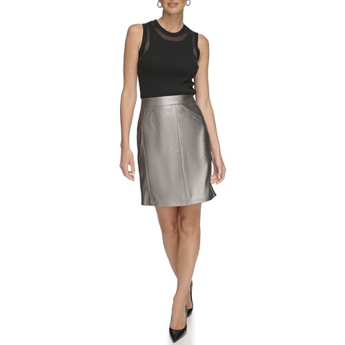DKNY Women's Chevron Seam Metallic Skirt, Gunmetal, 14 von DKNY