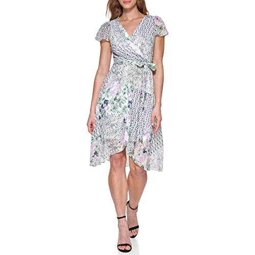 DKNY Women's Chiffon Wrap Dress with V-Neck and Flutter Sleeves, Lavender Rose, Gr. DE 32 (Herstellergröße: 2) von DKNY