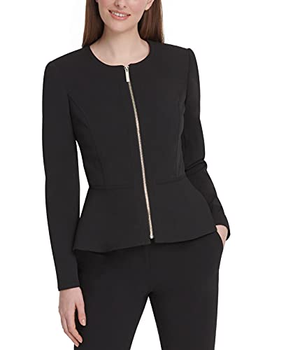 DKNY Women's Collarless Zip Front Jacket, Black, 10 von DKNY