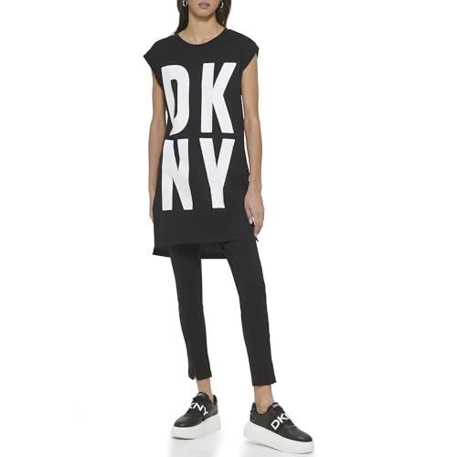 DKNY Women's Exploded Logo Cotton Blend Tunic T-Shirt, Black / White, XL von DKNY